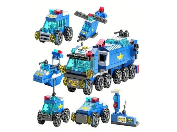 Jeu Blocs Construction 6 en 1 Véhicules Police – 138 Pièces, Kit Complet Dialy - Dakar 