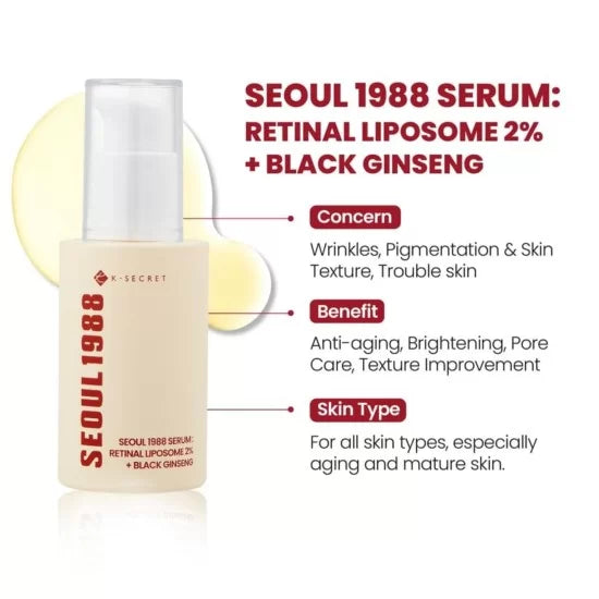 K-SECRET Seoul 1988 Serum – Retinal Liposome 2% + Black Ginseng – 30 ml