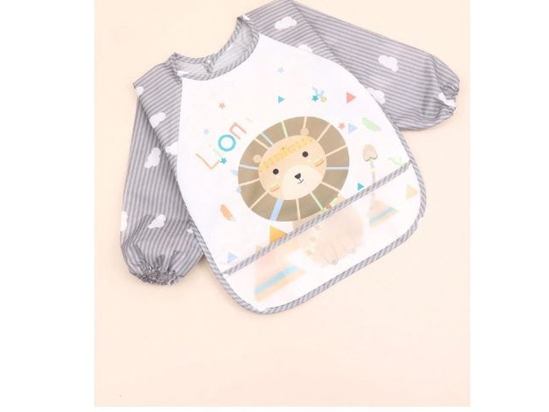 Bavoirs De Bébé À Manches Longues Imperméables Avec Imprimé Lion Et Rayures