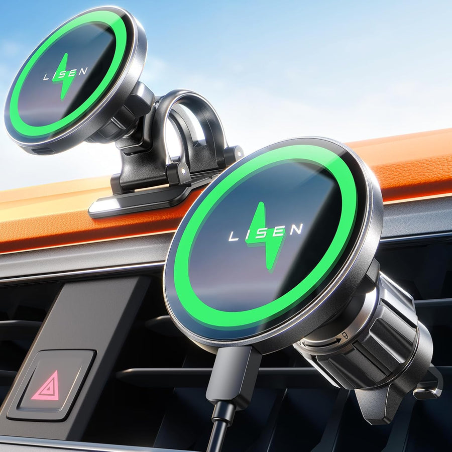 LISEN - Support Voiture Magsafe 15W – Chargeur Induction Aimanté iPhone 15/14/13 Pro Max & Samsung Dialy - Dakar