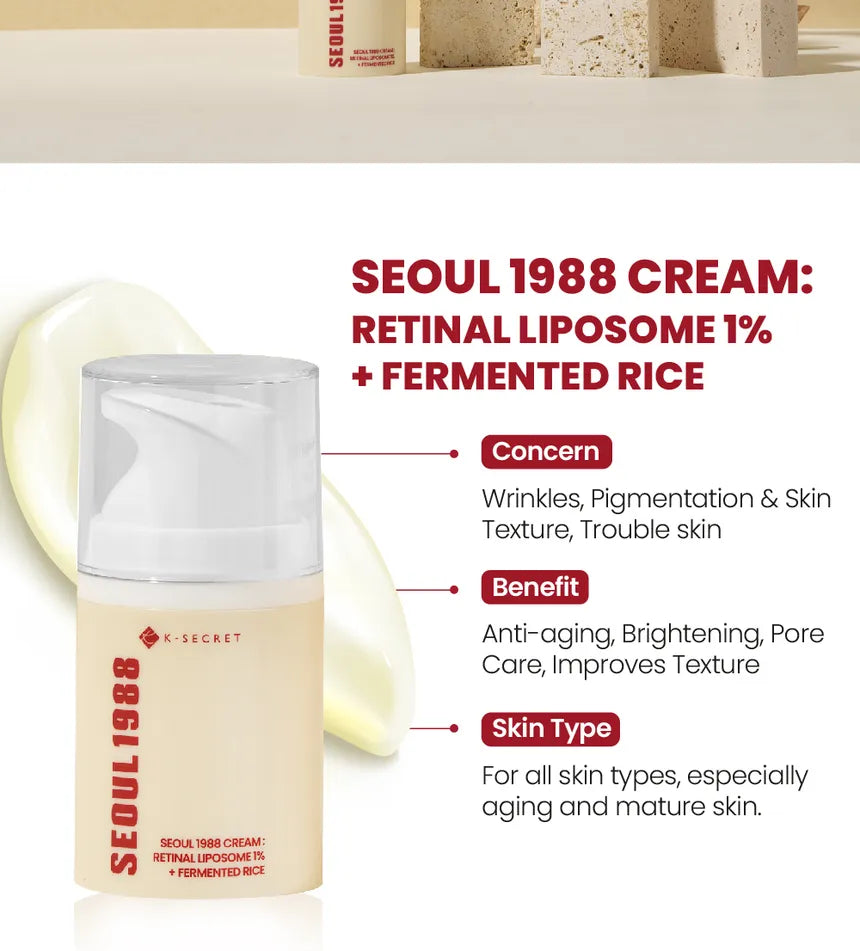 KSECRET - SEOUL 1988 Crème anti-âge : Retinal Liposome 1% + Riz Fermante