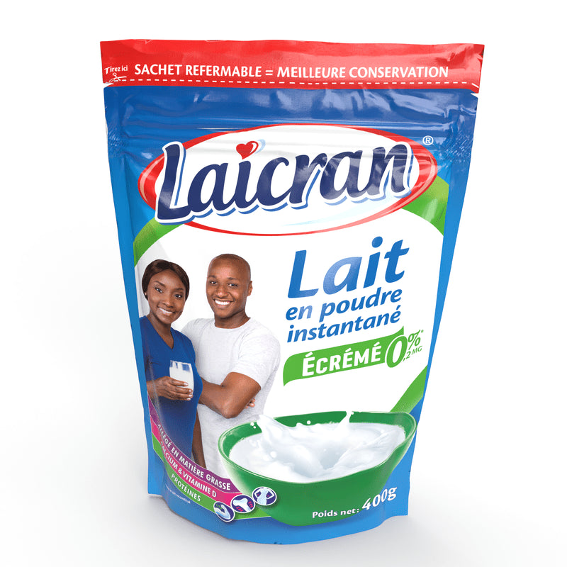 Lait en poudre écrémé Laicran 400g, pour une nutrition légère et équilibrée. Disponible à Dakar en 1H sur Dialy.sn