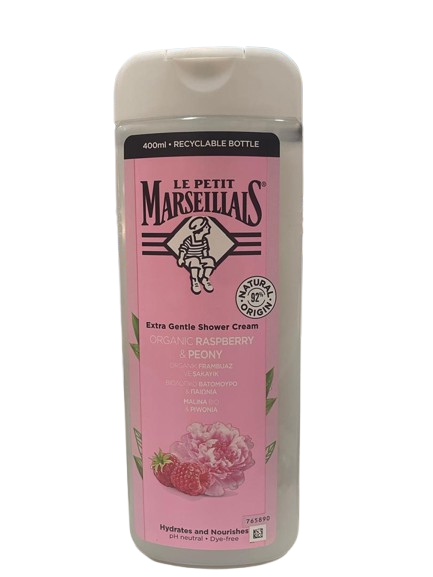 Gel douche Le Petit Marseillais Framboise et Pivoine, 400 ml. Nettoie et hydrate en douceur. Disponible à Dakar en 60 min sur Dialy.sn