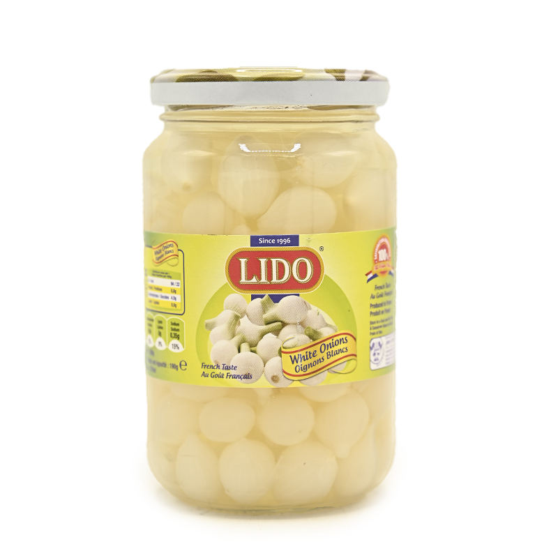 Pot d'oignons blancs Lido 370ml, parfait pour rehausser vos plats. Achetez sur Dialy.sn à Dakar 