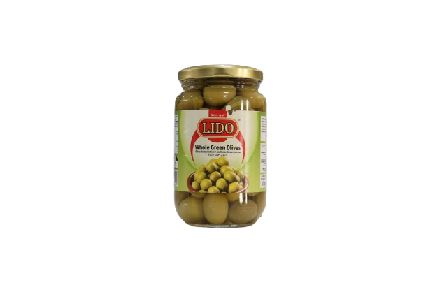 Pot d'olives vertes entières Lido 370ml, parfait pour accompagner vos repas et apéritifs. Disponible sur Dialy.sn