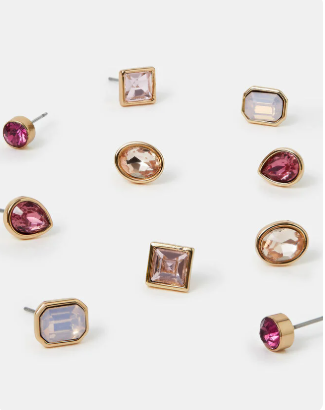 Lot 5 boucles d’oreilles tige – Pierres précieuses roses Dakar Dialy
