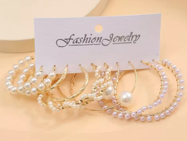 Lot 5 paires boucles d’oreilles créoles perles – Grandes et élégantes Dakar Dialy