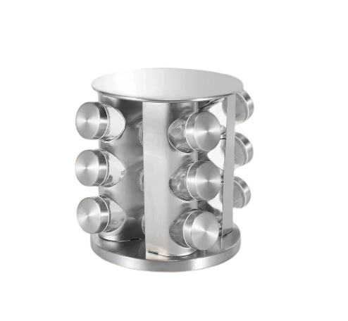 Lot de 12 pots à épices en acier inoxydable pivotants à 360° avec support Dakar Dialy