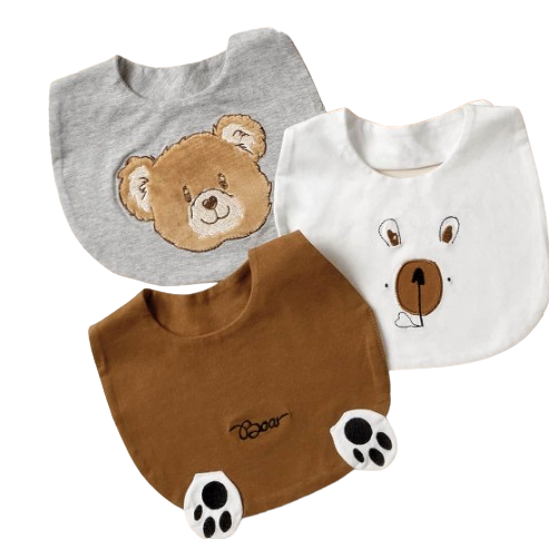 Lot de 3 Bavoirs Bébé à Motifs Ours – Aléatoires, Doux & Absorbants Dialy - dakar 