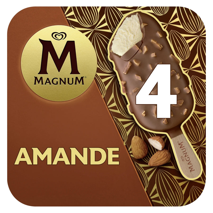 Glace bâtonnet Magnum Amande, pack de 4 (300 ml), disponible sur Dialy à Dakar en 60 min.
