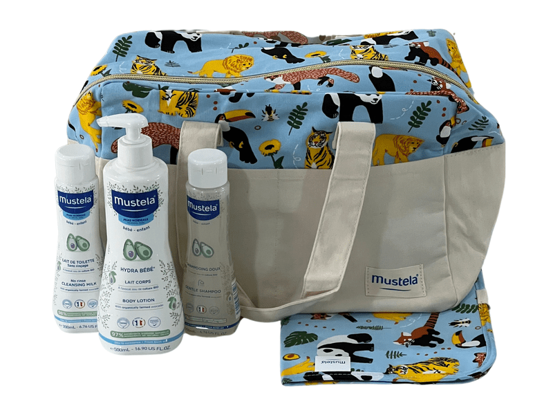 Gamme Mustela 3 produits essentiels pour bébé avec sac à langer et tapis à langer offerts, disponible à Dakar sur Dialy.sn