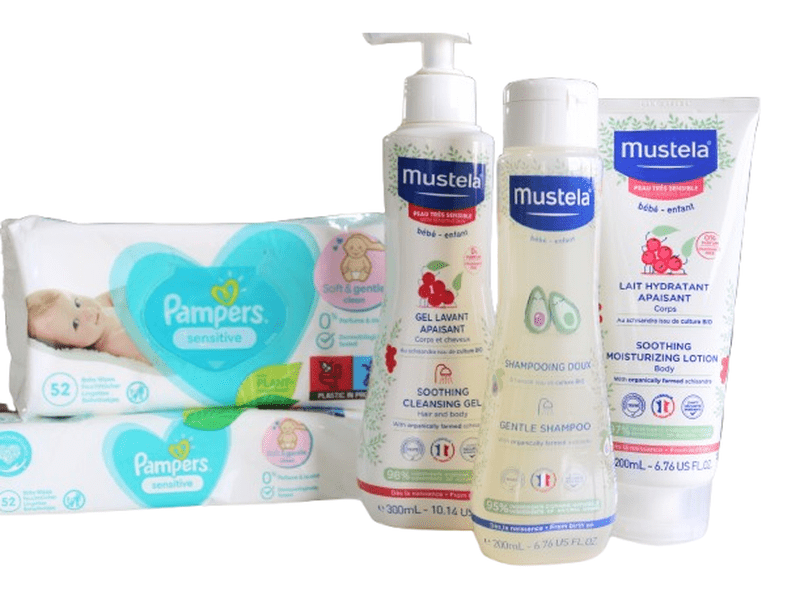 Pack Mustela / Pampers pour toilette bébé, essentiel pour la valise de maternité, disponible à Dakar sur Dialy.sn