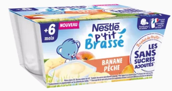 NESTLÉ - P’tit Brassé Banane Pêche Sans Sucres Ajoutés - Dès 6 Mois 4x90 g Dialy - Dakar 