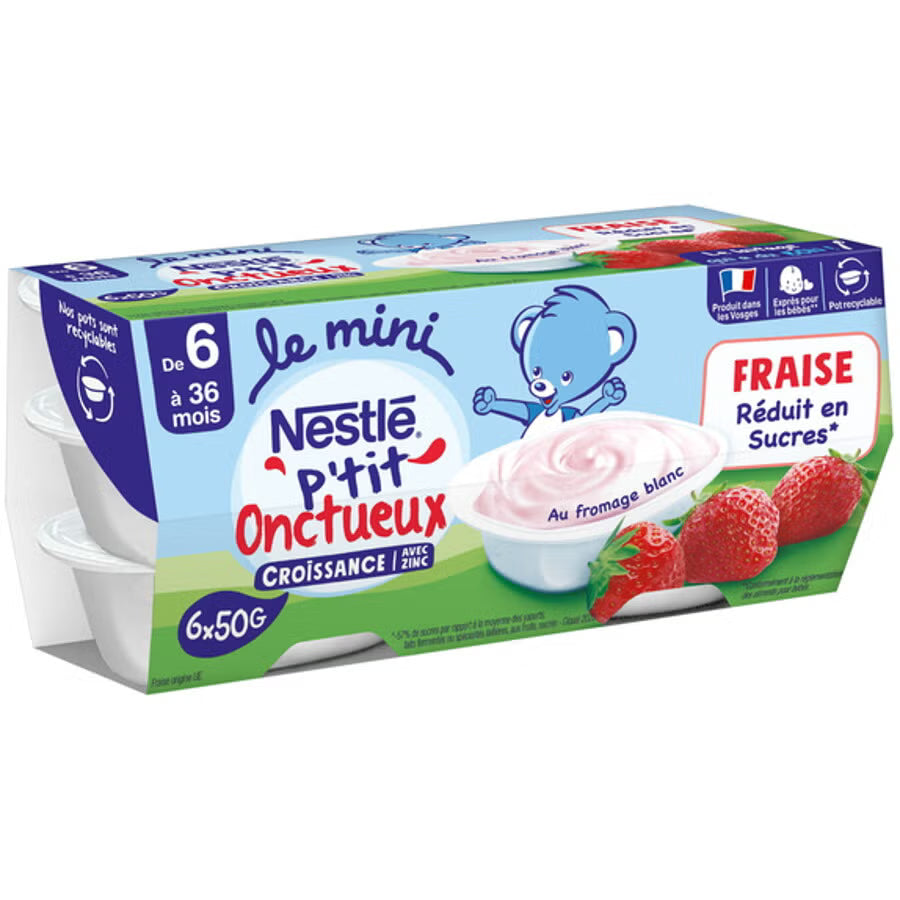 NESTLÉ - Petit Onctueux Fraise – Pack 6x50g, Dessert Bébé Dialy - Dakar