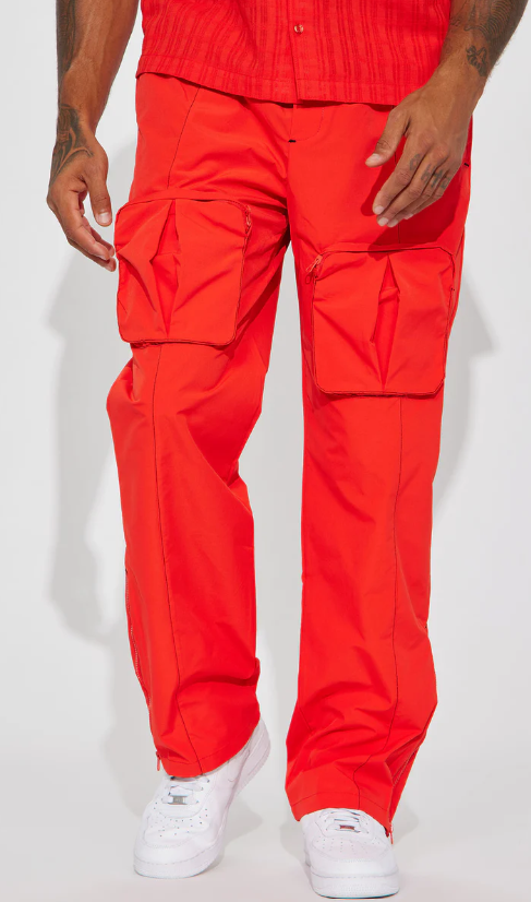 NOVAMEN - Pantalon cargo en nylon à fermeture éclair rouge - Taille XL Dakar Dialy