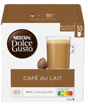 Capsules Nescafé Dolce Gusto Café au Lait, pack de 30 capsules. Disponible sur Dialy.sn à Dakar