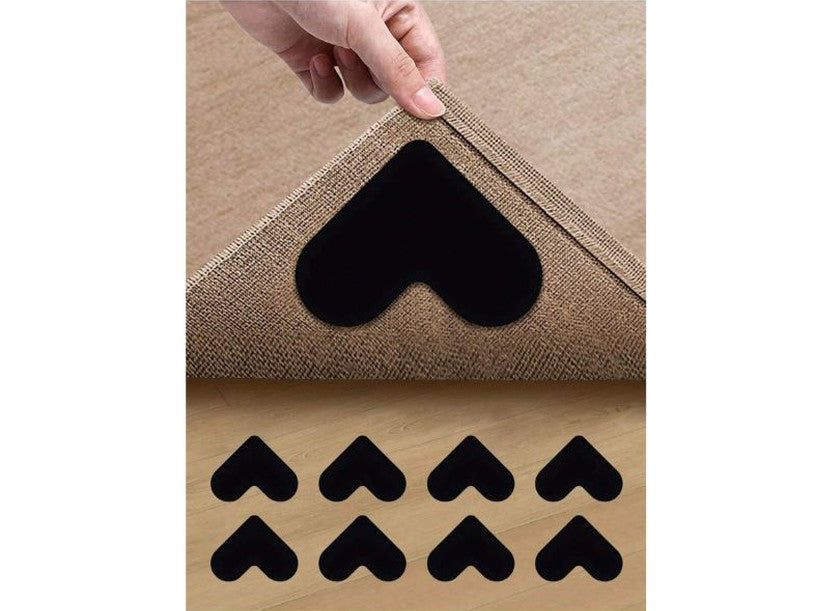 Bande de tapis,  antidérapant réutilisable lavable en PU  Noir/Coeur , 4 pièces