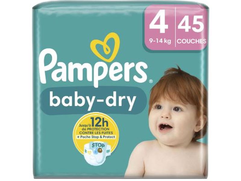 Couches Pampers Baby-dry 9-14kg - 45 couches, pour une absorption rapide et un confort optimal. Livraison rapide à Dakar sur Dialy.sn