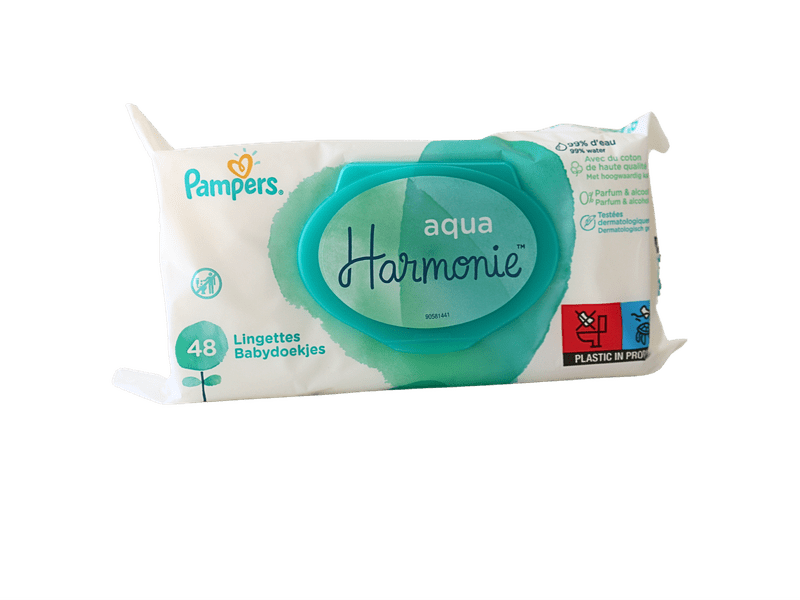 Lingettes Pampers Aqua Harmonie, pack de 48 unités, douces et sûres pour la peau de votre bébé, disponibles sur Dialy.sn à Dakar