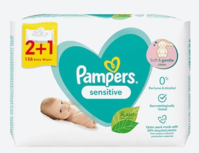 PAMPERS SENSITIVE - Lingettes pour bébé sans parabène - 156 pièces Dakar Dialy