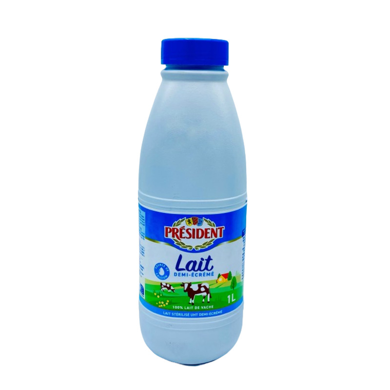 PRESIDENT - Lait en bouteille demi-écrémé UHT - 1L DAKAR DIALY