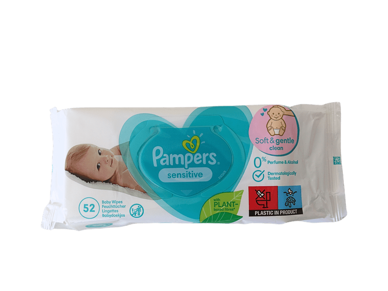 Lingettes Pampers Sensitive, pack de 52 unités, parfaites pour la peau délicate de votre bébé, disponibles sur Dialy.sn à Dakar