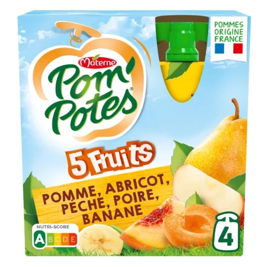Pom'potes - Compote en gourde aux 5 fruits 4x90g (Pomme, abricot, pêche, poire, banane) dakar dialy