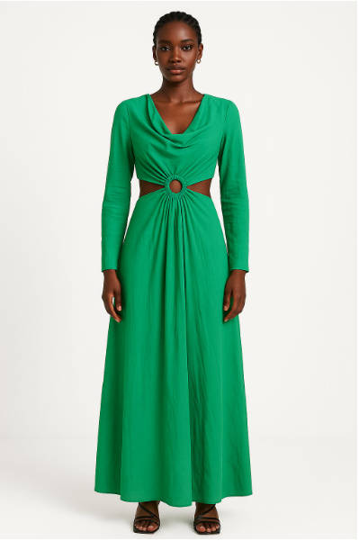 Robe Longue Verte Femme – Décolleté Dos Élégant et Fluide Dakar Dialy