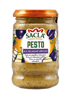 Sauce Sacla Pesto aux aubergines grillées 190 g, disponible sur Dialy à Dakar en 60 min.