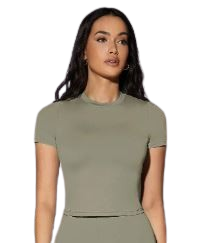  SILQUEE – T-shirt ajusté unicolore vert militaire (taille XS) Dialy - Dakar 