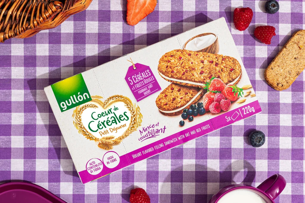 Gullón - Cœur de Céréales – Biscuits 5 Céréales & Fruits Rouges Fourrés au Goût de Yaourt – 220 g