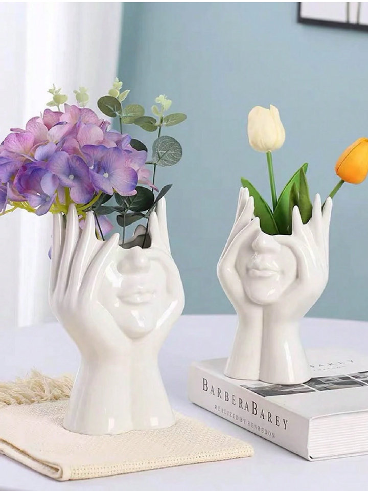 Vase en Forme de Visage avec Main blanc – Décoration Maison & Cadeau