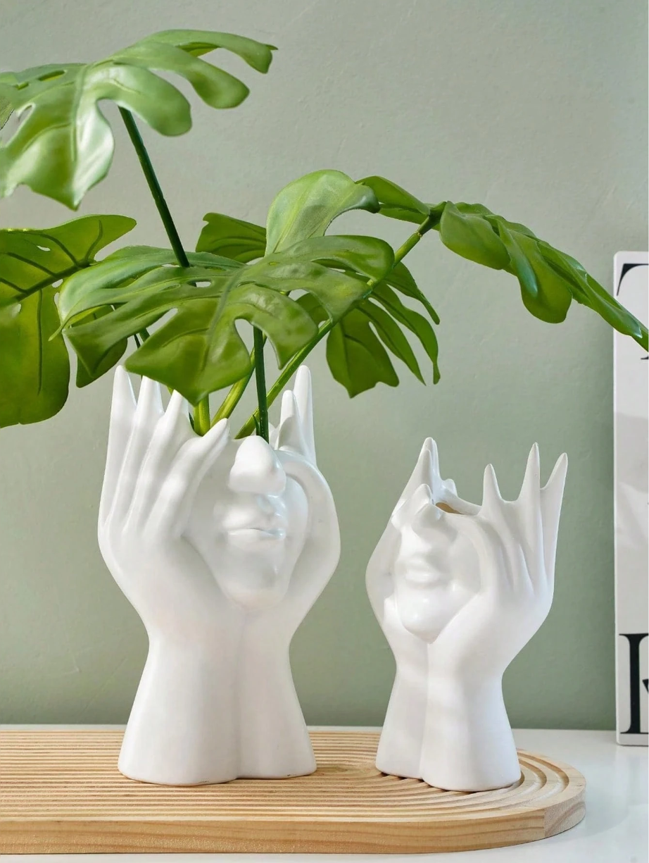 Vase en Forme de Visage avec Main blanc – Décoration Maison & Cadeau