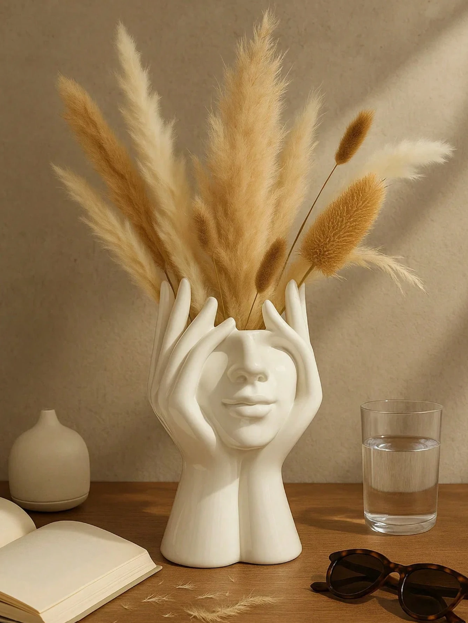 Vase en Forme de Visage avec Main blanc – Décoration Maison & Cadeau