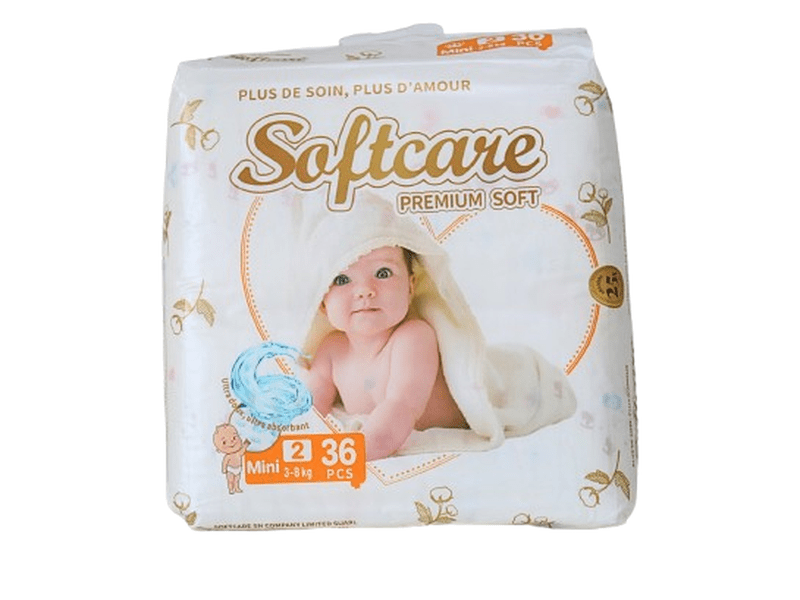 Softcare Premium Soft - Pour Bébés - Taille 2 Mini (3-8 kg) - Paquet de 36 Couches - Confort et Douceur