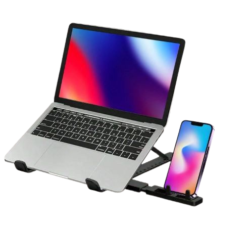 Support Pliable Pour Ordinateur Portable, Tablette Et Smartphone Noir Portable Avec Support De Téléphone Extensible Et Support De Refroidissement Réglable Dialy - Dakar