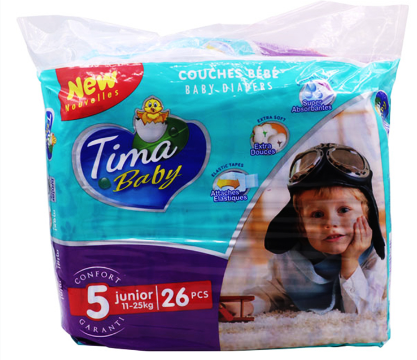 TIMA BABY - Couches bébé taille 5 Junior (11-25kg) - Lot de 26 couches Dakar Dialy