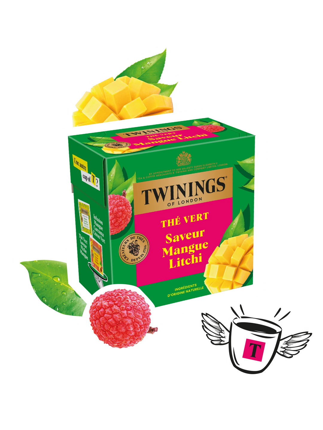 TWININGS - Thé vert saveur mangue - Litchi - 20 sachets