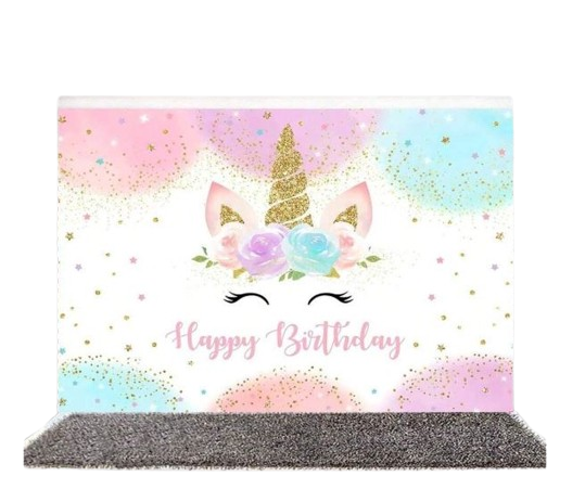Toile de fond anniversaire – Thème floral et licorne - 210×150 cm / 150×100 cm Dialy - Dakar 