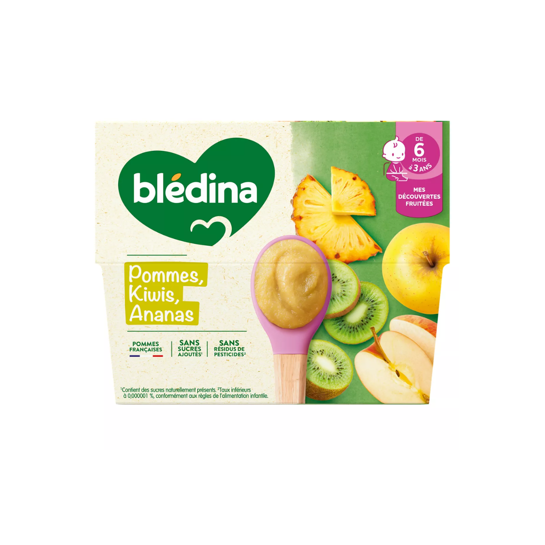 BLEDINA – Coupelles Pommes, Kiwis & Ananas – Dès 6 mois à 3 ans – 4 × 100 g