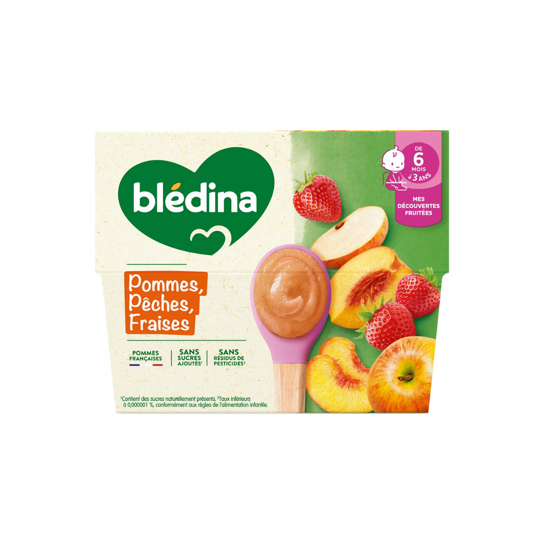 Blédina – 4 Coupelles Pommes, Pêches & Fraises Dès 6 Mois – 4 × 100 g