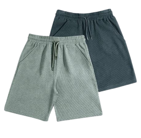 Shorts basiques en tissu gaufré pour hommes, set de 2,  Vert