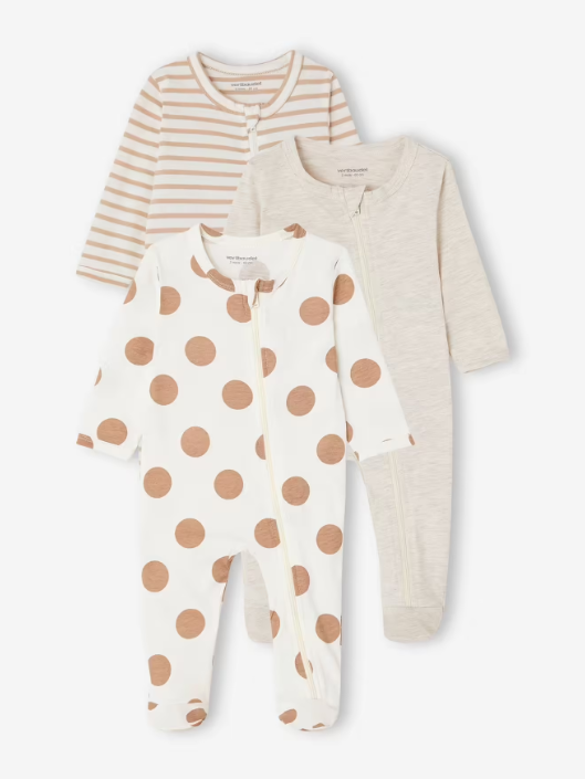 VERTBAUDET - Lot de 3 pyjamas grenouillère pour bébé -  0/3 MOIS Dakar dialy