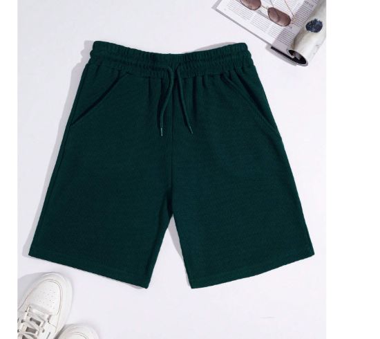 Shorts basiques en tissu gaufré pour hommes, set de 2, vert et blanc