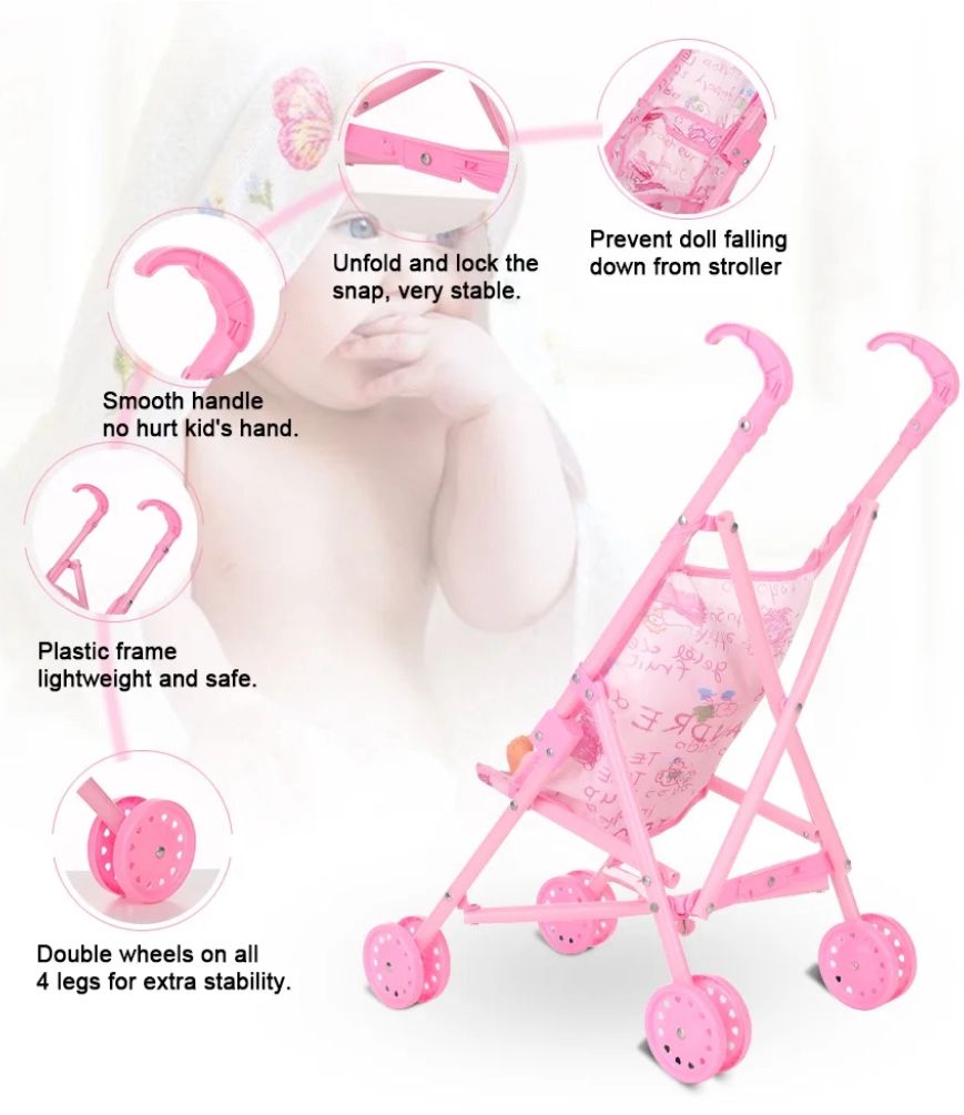 Poussette Pliante Rose Panier