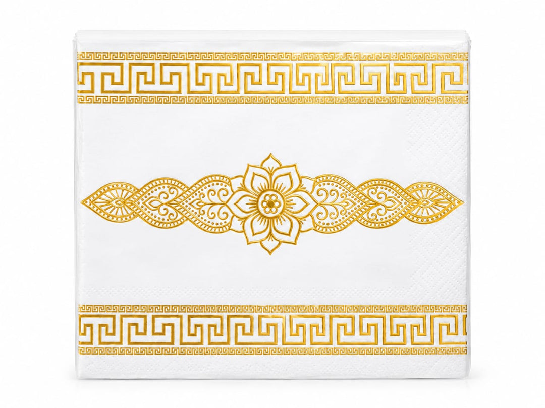 Serviettes en papier de table à motifs dorés et blancs-20PCS
