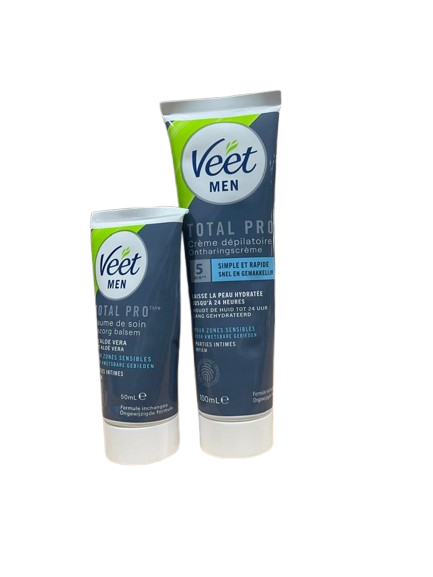 Veet Men - Kit d’Épilation Parties Intimes - Crème Dépilatoire 100ml et Baume de Soin 50ml - Zones Sensibles