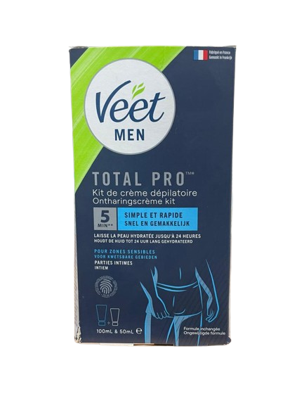 Veet Men - Kit d’Épilation Parties Intimes - Crème Dépilatoire 100ml et Baume de Soin 50ml - Zones Sensibles