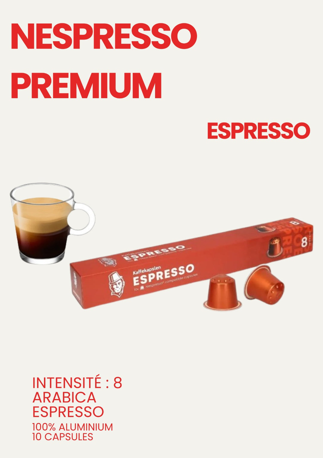 Espresso Premium – Capsules de Café espresso – Intensité 8 – 10 x 5,5 g