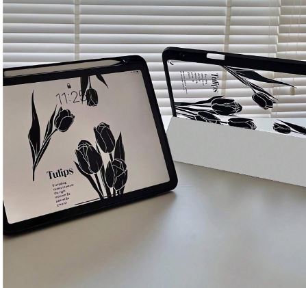 Etui protecteur transparent magnifique à double face peint avec fleur noire et lettre en acrylique cristal